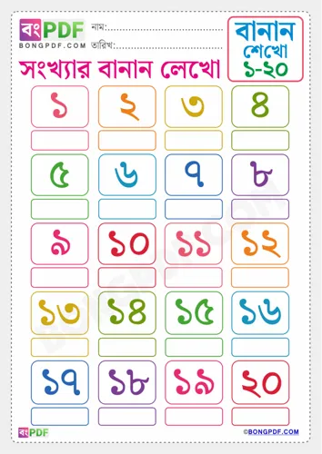 Free Learn Write Bengali Numbers Spellings To Worksheet Download