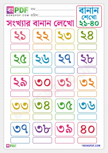 Free Learn Write Bengali Numbers Spellings To Worksheet Download