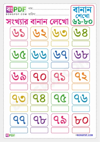 Free Learn Write Bengali Numbers Spellings To Worksheet Download