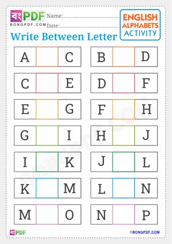 Free Learn Write Between Alphabets Worksheet Download