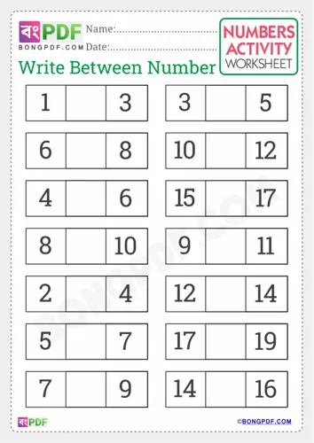 Free Learn Write Between Numbers English Worksheet Download