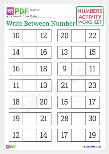 Free Learn Write Between Numbers English Worksheet Download