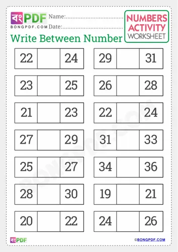 Free Learn Write Between Numbers English Worksheet Download