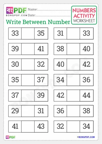 Free Learn Write Between Numbers English Worksheet Download