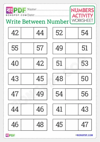 Free Learn Write Between Numbers English Worksheet Download