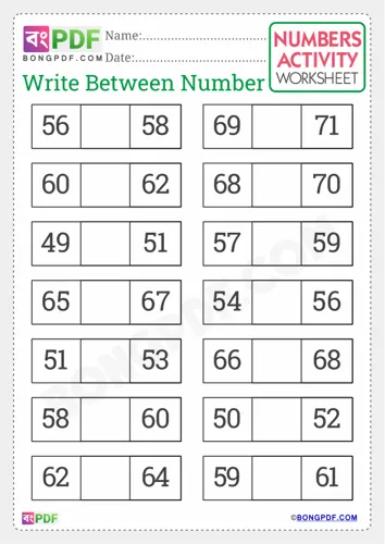 Free Learn Write Between Numbers English Worksheet Download