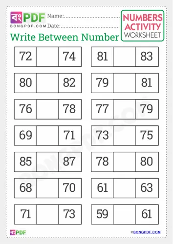 Free Learn Write Between Numbers English Worksheet Download
