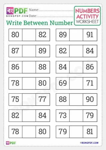 Free Learn Write Between Numbers English Worksheet Download