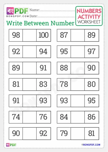 Free Learn Write Between Numbers English Worksheet Download
