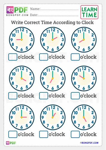 Free Learn Write Correct Time O Clock English Worksheet Download