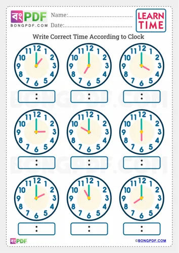 Free Learn Write Time Clock English Worksheet Download